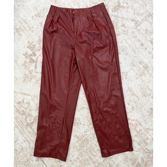 Who What Wear Pants - Who What Wear Burgundy Faux Leather High Rise Pleated Tapered Trousers Size 4